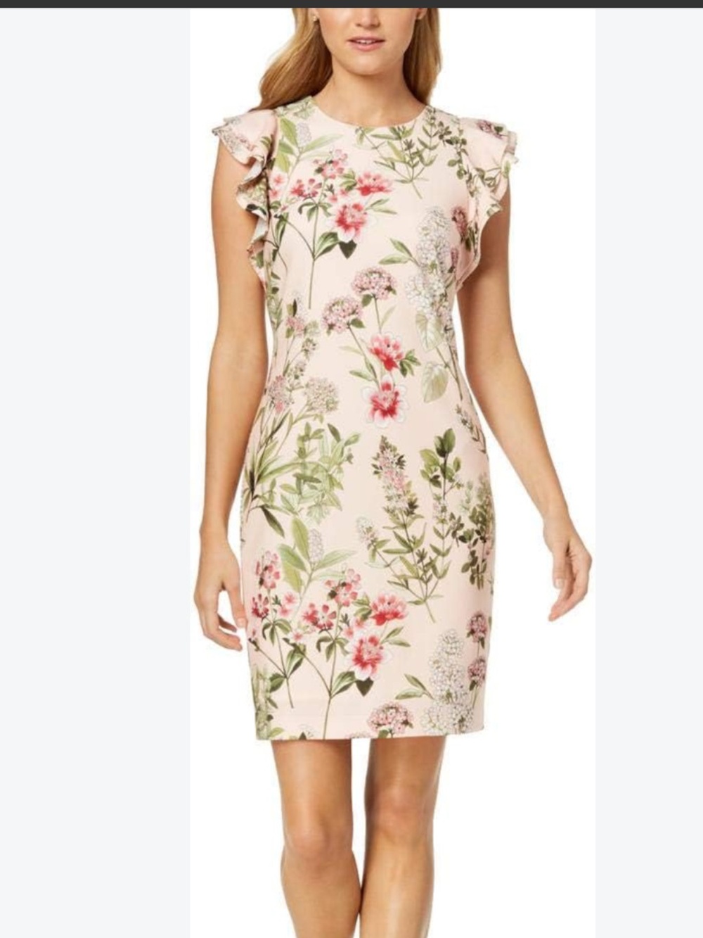 Tommy Hilfiger Pink Floral Ruffle Sleeve Sheath Dress